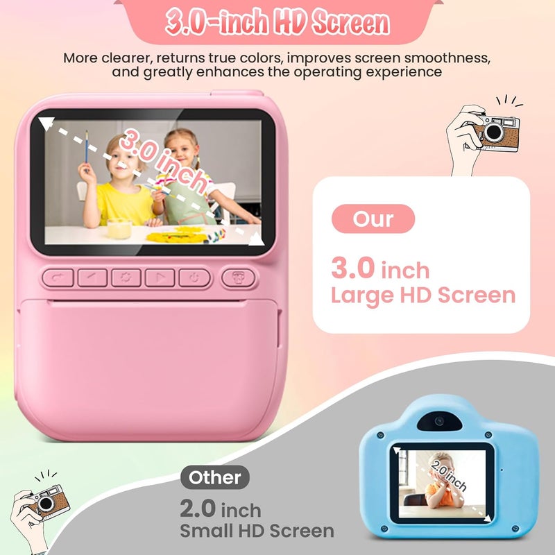Gofunly Instant Print Camera for Kids, 3.0" HD 32MP Kids Camera 1080P with 3 Rolls of Printer Paper, Birthday Gifts Toy for 3-12 Year Old Girls Boys with 32GB SD Card-Pink - Image 2
